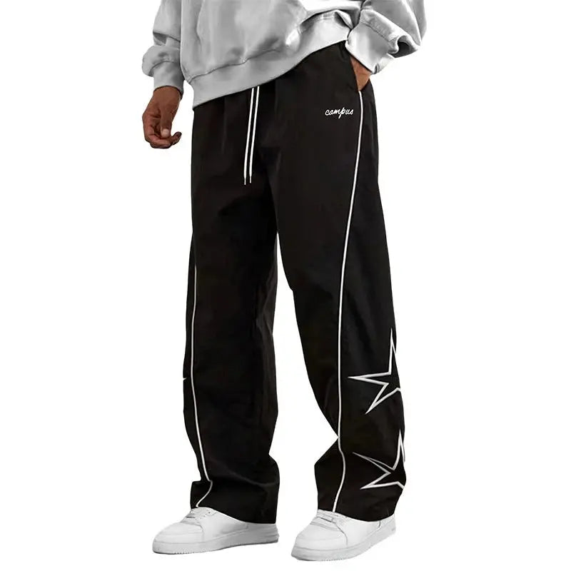 American Casual Baggy Pants Men Cargo Trousers High Street Drawstring Workwear Trendy Loose Versatile Straight Wide-Leg Pants Lounj 