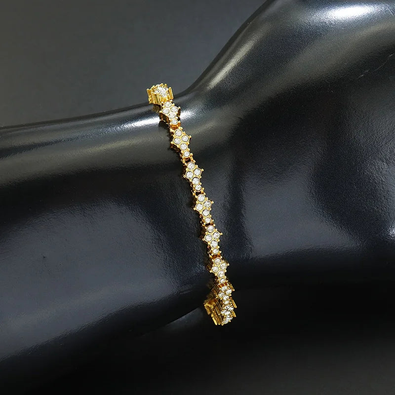 Round Stone Star Cubic Zirconia Bracelet Hip-Hop Jewelry For Men Shiny Elegant Fashion Accessory Classic  Gift For Birthday Lounj 