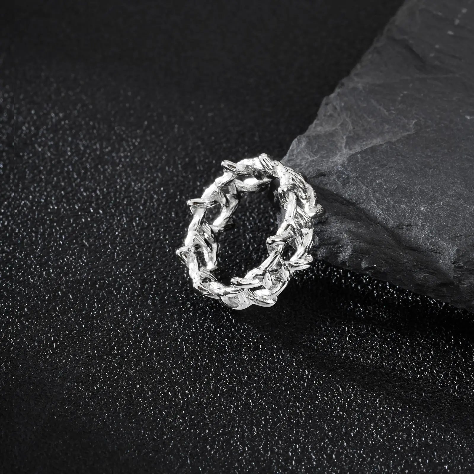 Personality Stainless Steel Irregular Thorns Ring for Men, Retro Punk Texture Six Pointed Star Ring, Geometric Hip-hop Jewelry Lounj 