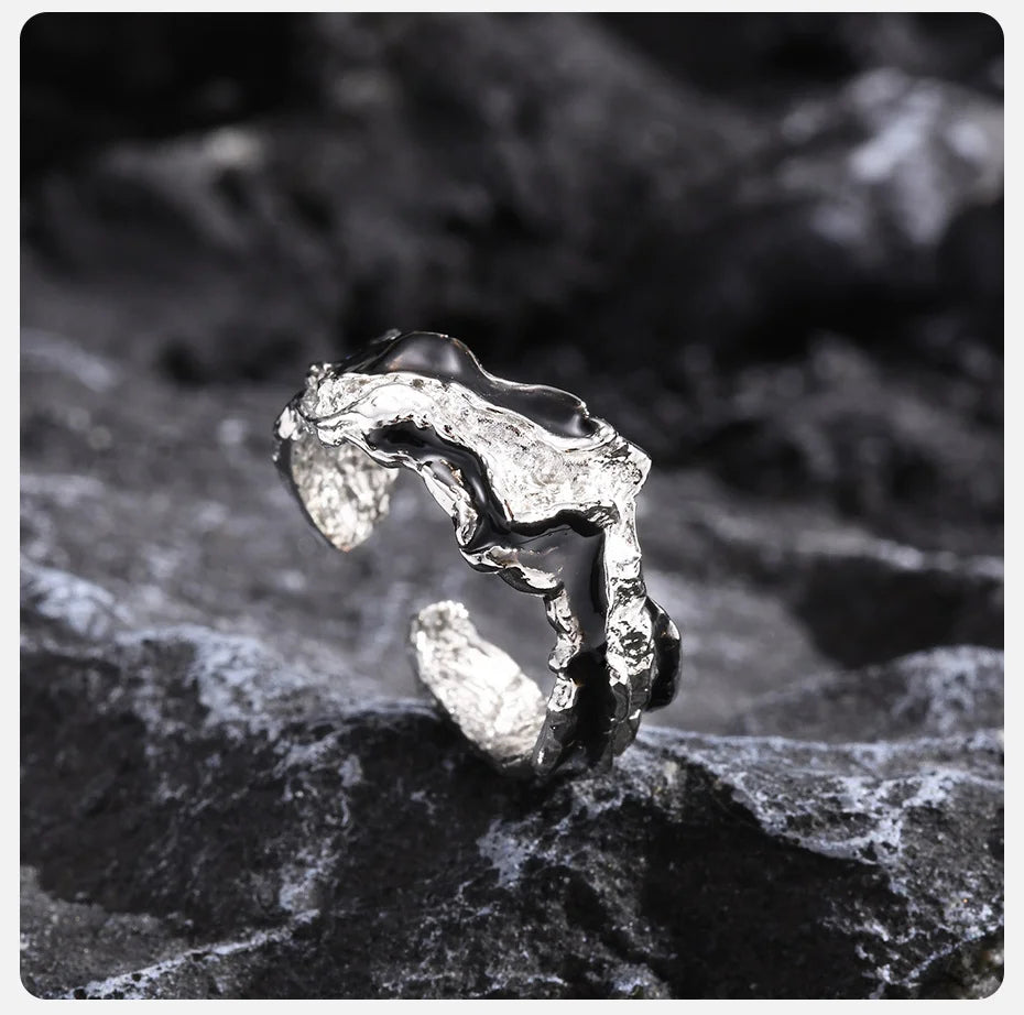 Vnox Open Ring for Men Women, Irregular Lava Textured Adjustable Rings, Punk Rock Adjustable Finger Band Lounj 