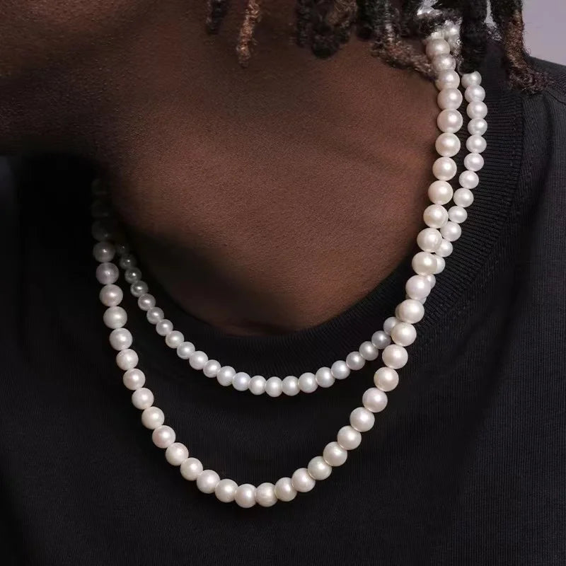 Pearl Necklace Men Simple Handmade Strand Bead Necklace 2022 New Trendy Men Jewelry for Women Girls Wedding Banquet Necklaces Lounj 